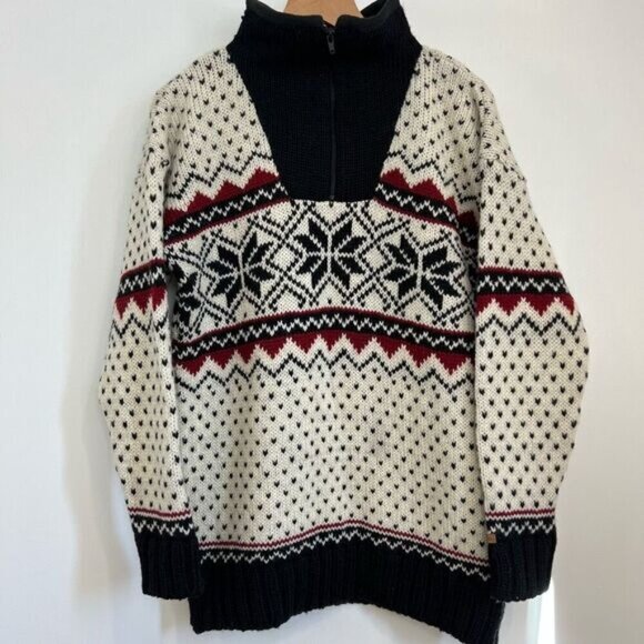 Vintage Alma Men’s Small Oversized Nordic 100% Wool Pullover Sweater 1/4 Zip - Picture 1 of 12